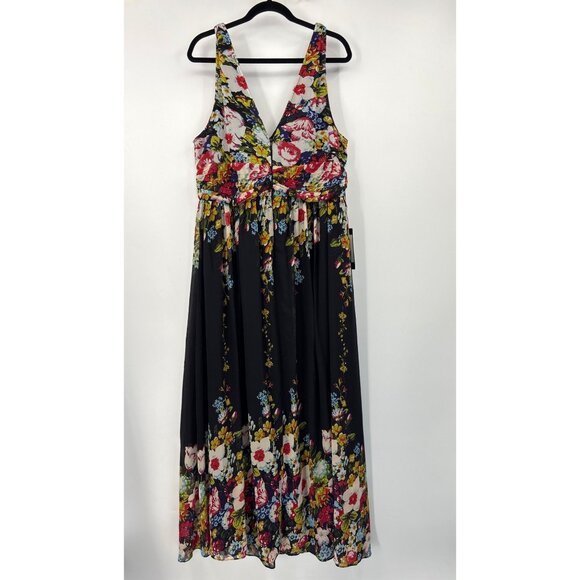 Ever Pretty Floral V-Neck Chiffon Formal Party Dress Black Multi Sz 20 Plus NEW - Picture 7 of 9